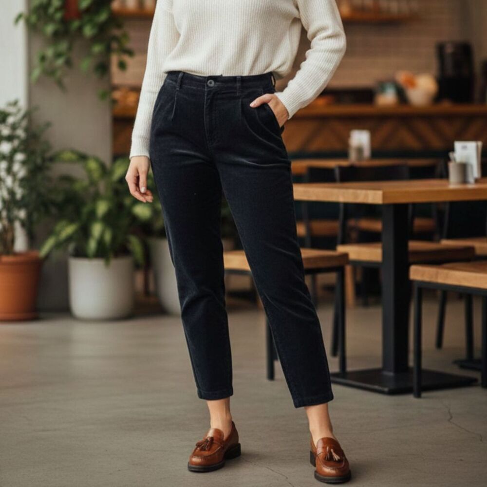 L.L. Bean Corduroy Pants Navy Blue Heritage Academia Office Women sz 10 Petite